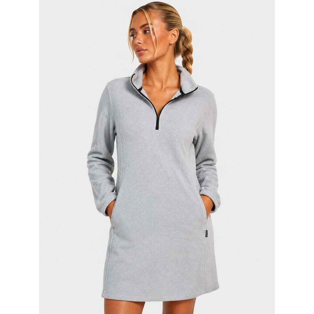 Baleaf Fleece Lined 1/4 Zip Tunic Dress Light Gray Long Sleeve Pockets M NWT New